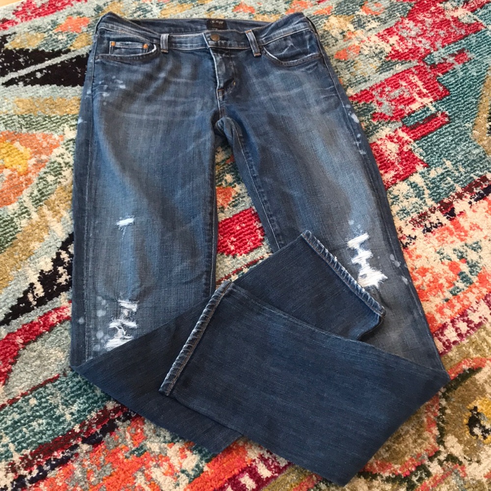 Low rise, straight leg denim jeans